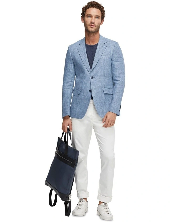 Blake Linen Check Blazer in Sky