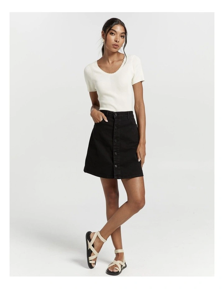 Harper Cotton Denim Skirt in Black