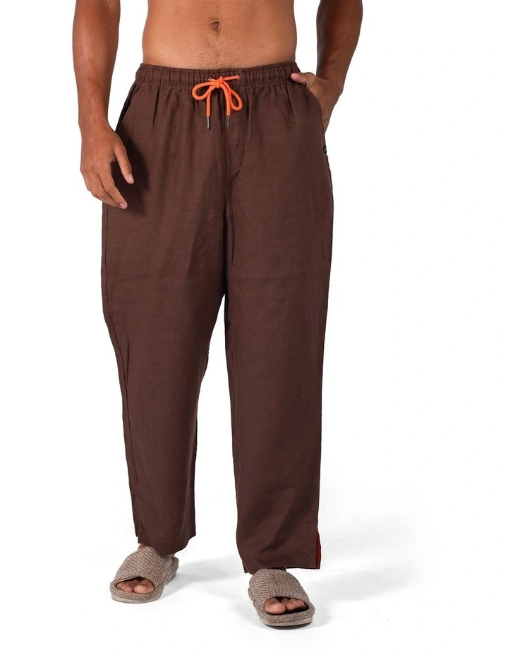 Linen Relaxed Fit Pants in Chocolate