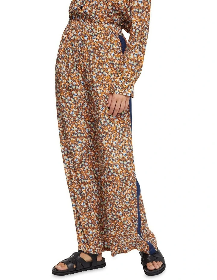 Chantel Floral Print Wide Leg Pants in Tan