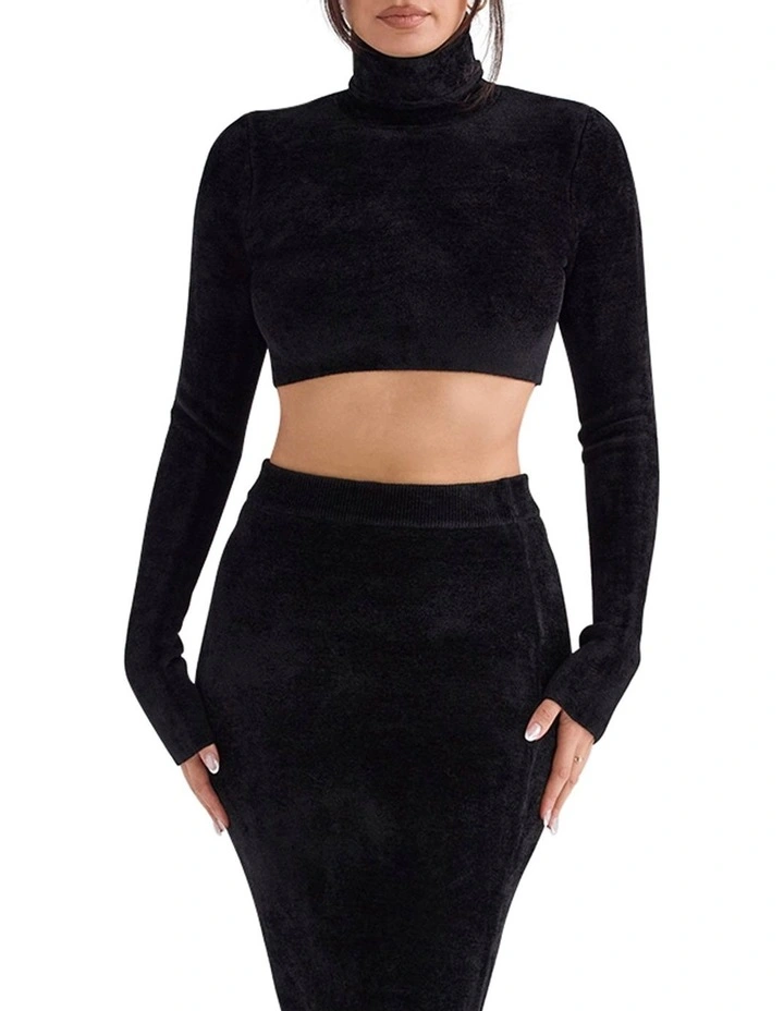 Suri Chenille Cropped Top in Black