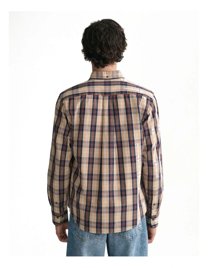 Regular Fit Checked Archive Poplin Shirt in Dark Khaki