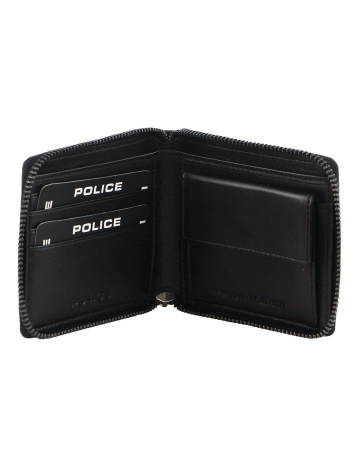 Leather Zip Round Wallet in Black
