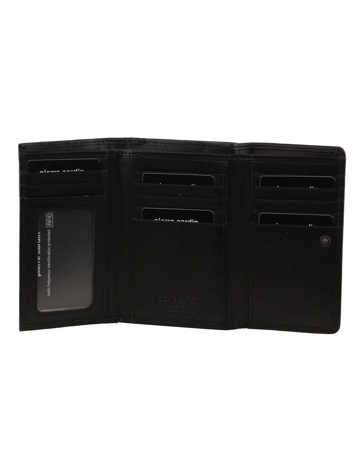 Leather Large Tri-Fold Wallet in Black