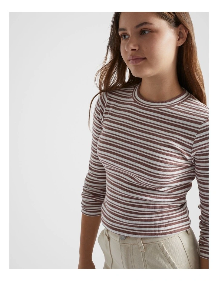 Rib Stripe Tee in Cocoa