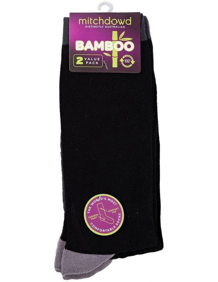 Plain Bamboo Comfort Crew Socks 2 Pack in Black