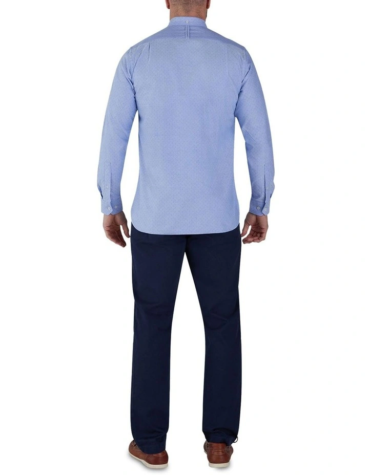Geometric Dobby Long Sleeve Shirt in Blue