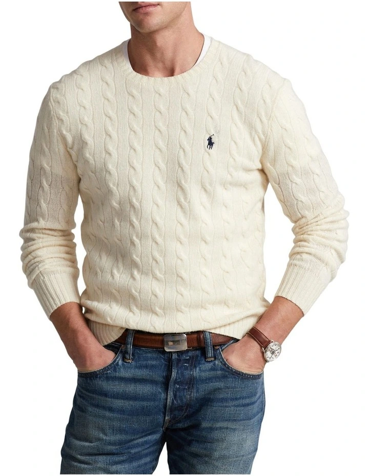Cable-Knit Wool-Cashmere Sweater in Natural