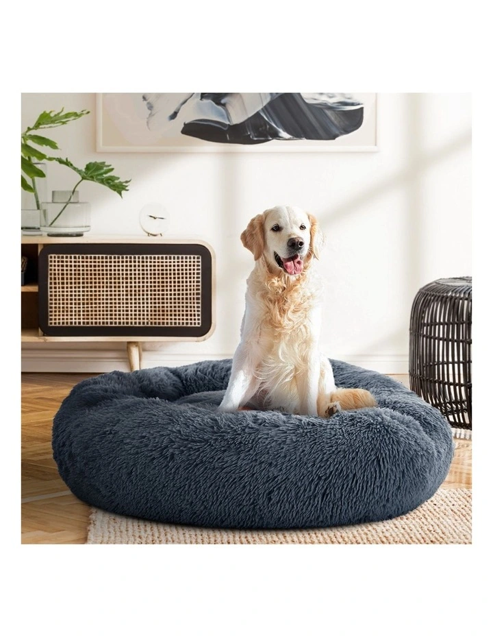 Calming Plush Pet Bed Large 90cm in Dark Grey
