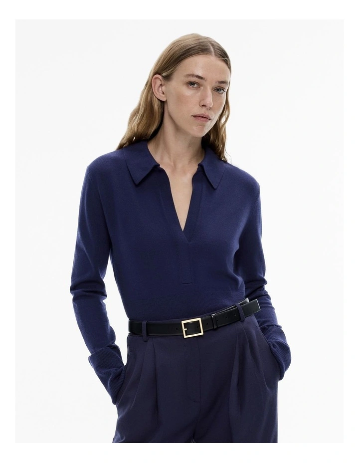Merino Henley Knit Top in Midnight