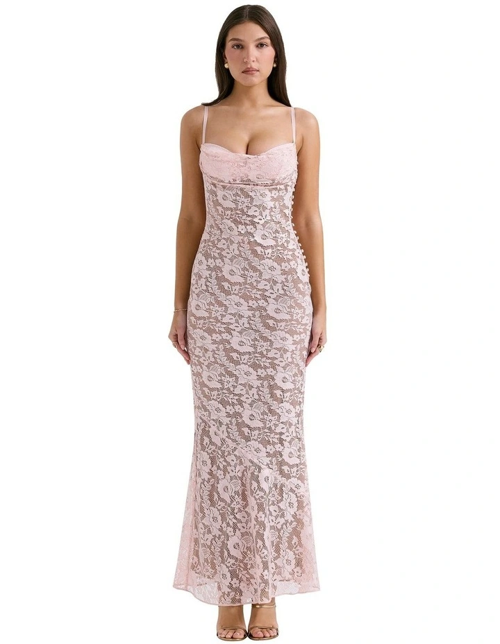 'Azzurra' Lace Godet Gown in Rose Pink