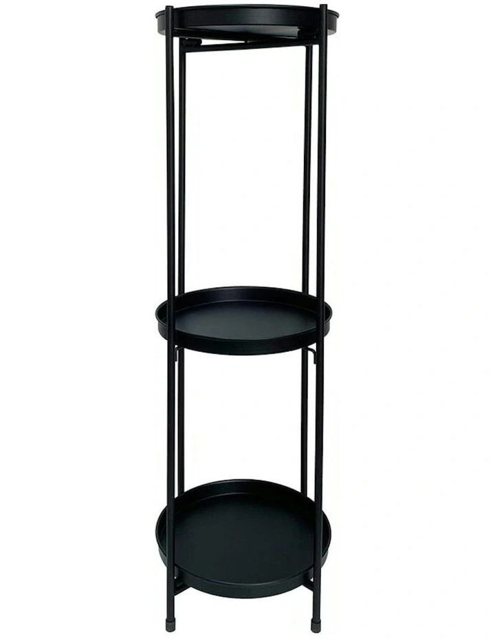 Round 3-Shelf Metal Planter Stand 81cm in Black