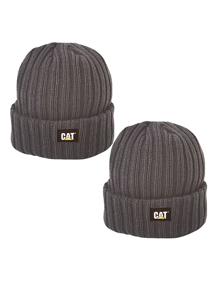 Rib Watch Cap Beanie Hat 2 Pack in Graphite