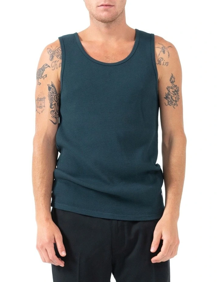 Existencial Waffle Singlet in Jasper Green