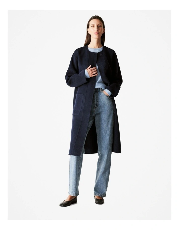 Double Faced Wool Pocketed Classic Coat in Night Sky