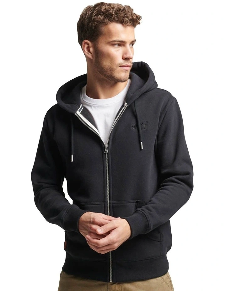 Essential Logo Zip Hoodie in Black