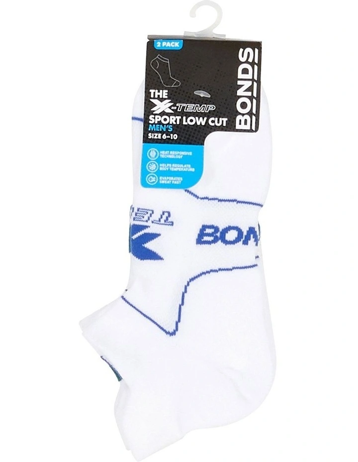 Mens X-Temp Sport Low Cut Socks 2 Pack in White