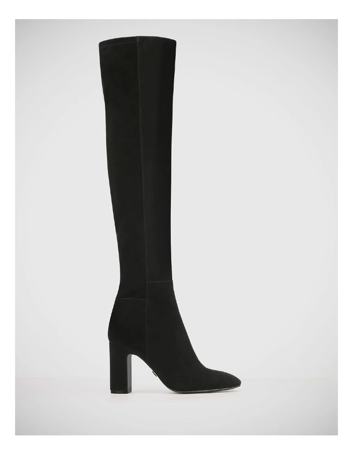 Panama Suede Leather Over The Knee Boot in Black