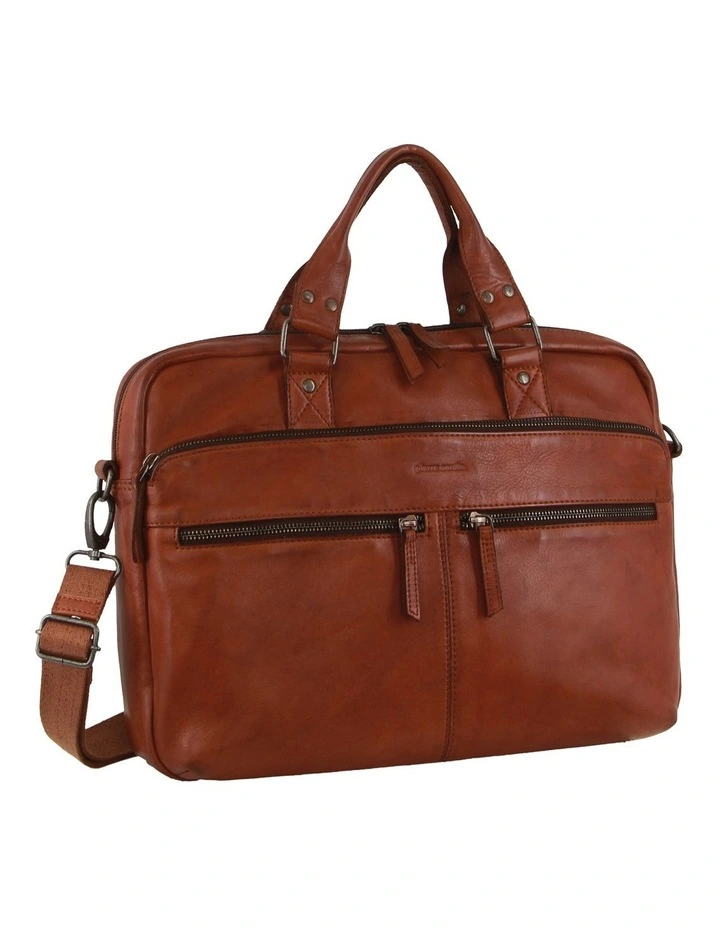 Multi-Compartment Leather Computer Bag in Cognac