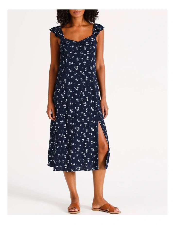 Ruby Frill Midi Dress in Navy Blazer