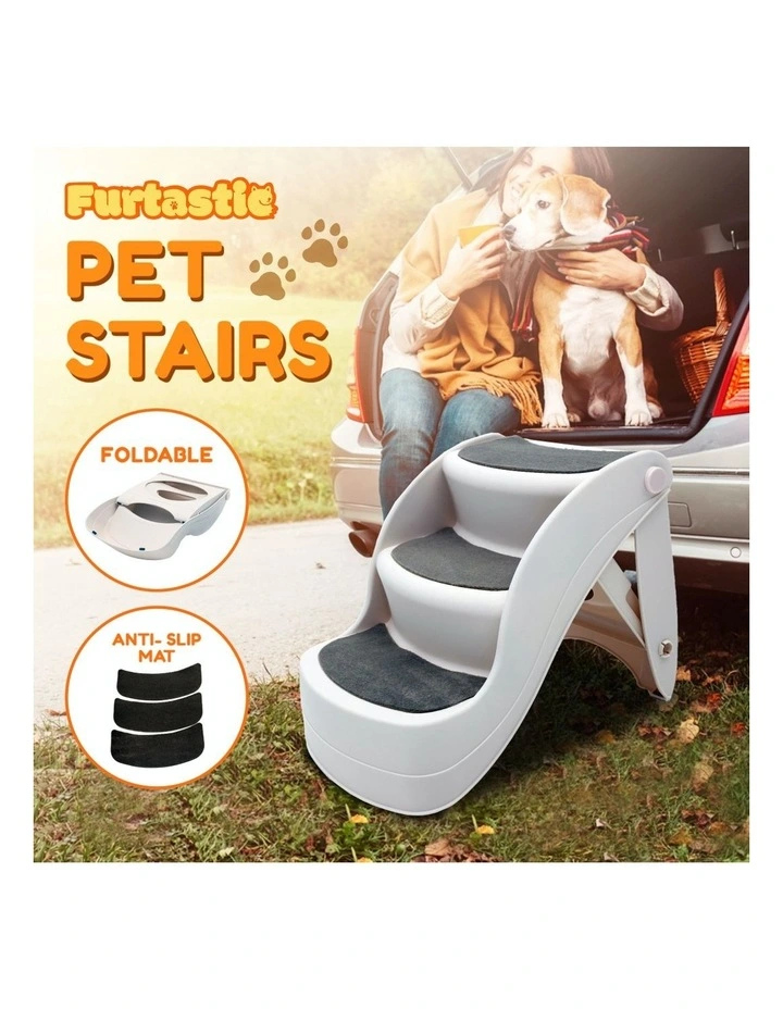 Furtastic Foldable 38cm Pet Stairs Dog Ladder Cat Ramp with Non-slip in White
