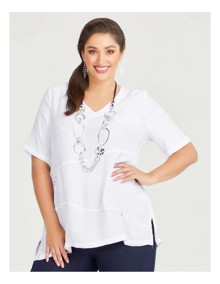 Seam Detail Crinkle Top White