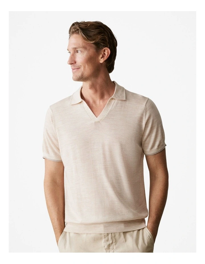Merino Knit Polo in Oatmeal