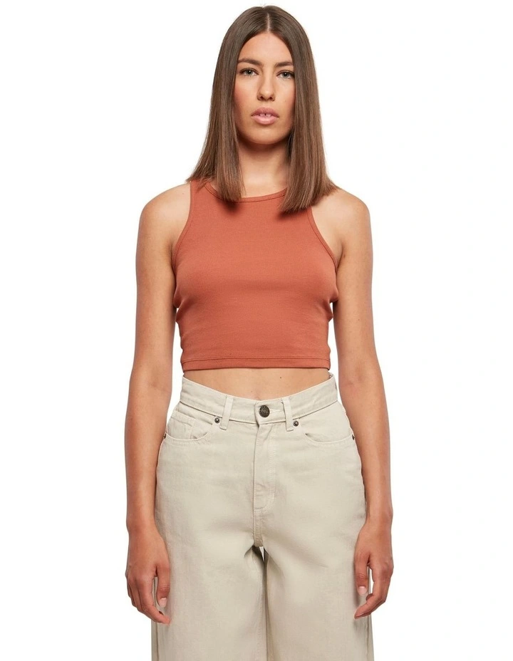 Cropped Rib Top in Terracotta