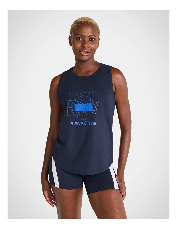 Logo Front Muscle Tank in Indigo