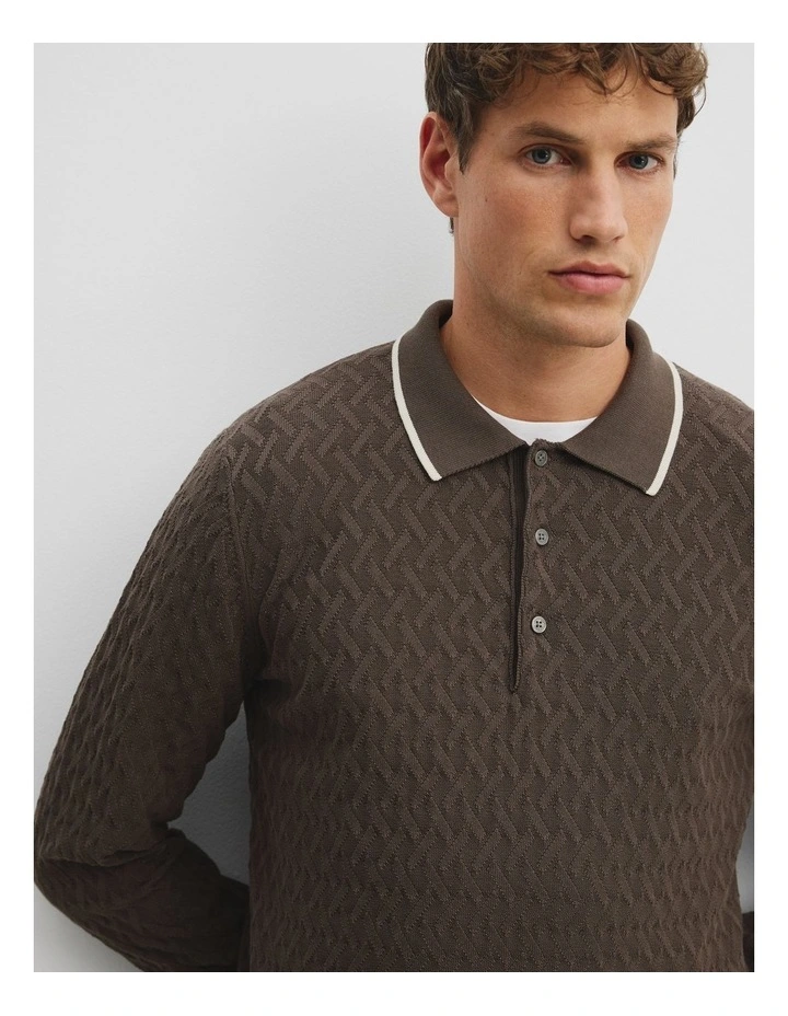 Jacquard Knit Polo in Mocha Melange
