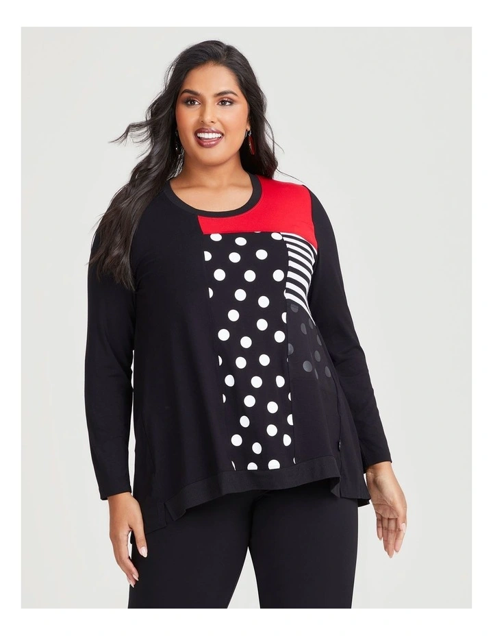 Natural Mied Abstract Top in Print