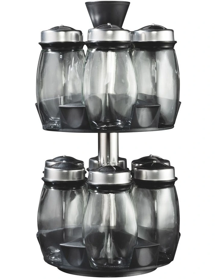 12 Piece Spice Jar Set with Carousel Stand in Black