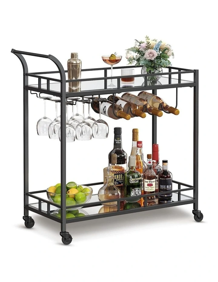 Durable Modern Style Bar Serving Wine Cart With Wheels in Black