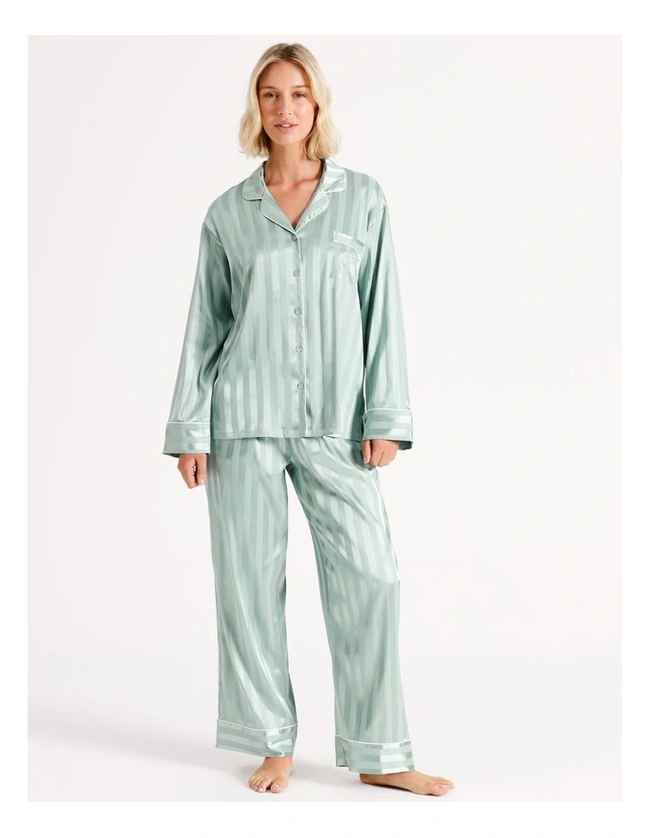 Luxe Satin Long Sleeve Pyjama Set in Sage