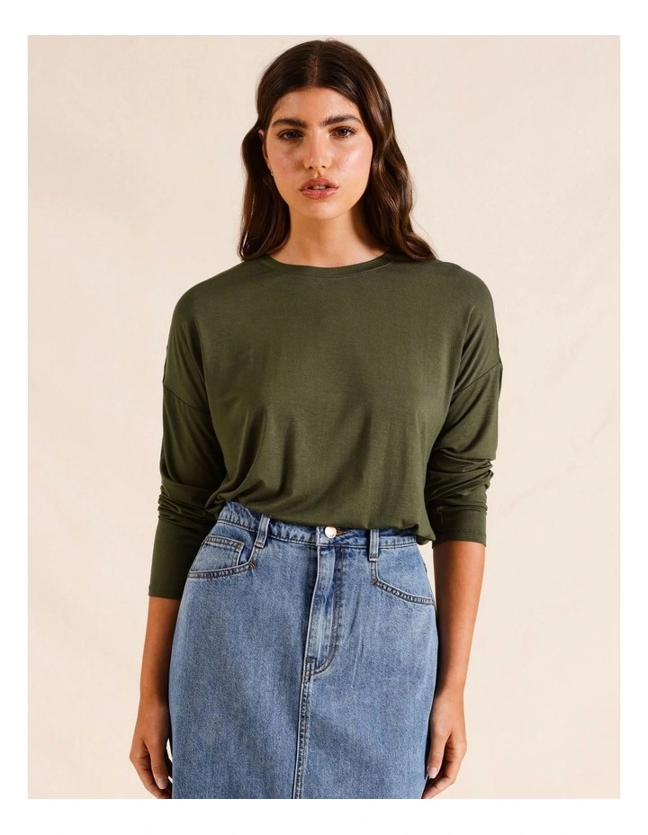 Long Sleeve Bamboo Tee in Khaki