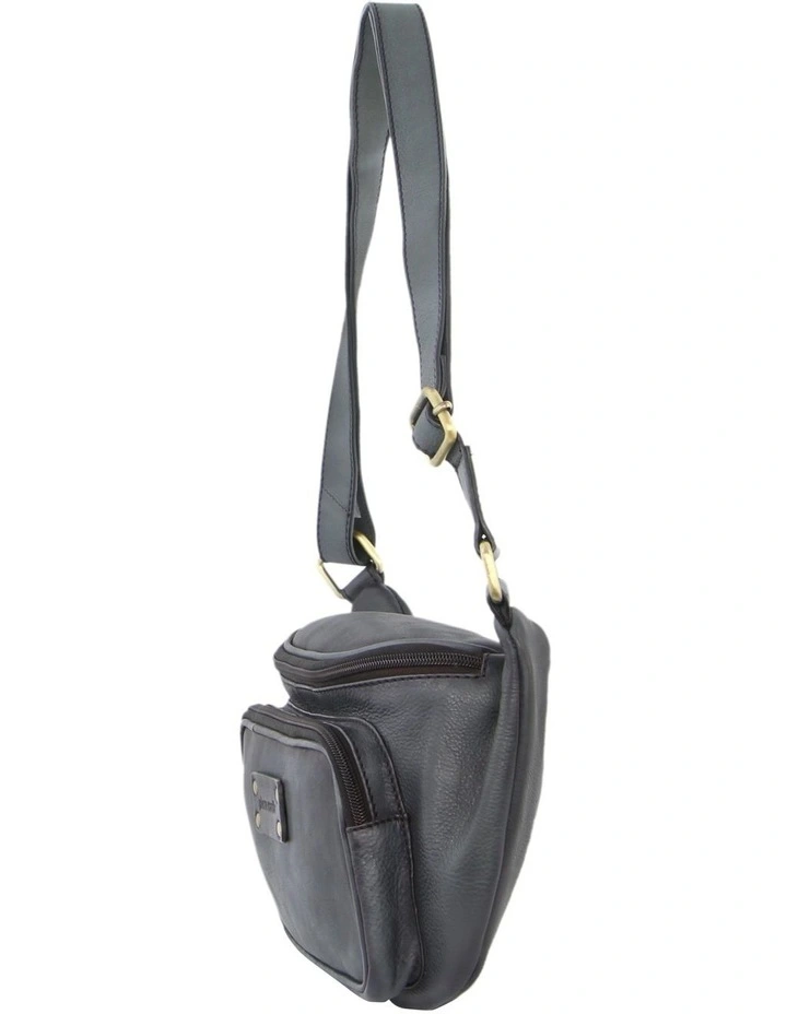 Burnished Leather Sling Bag in Black