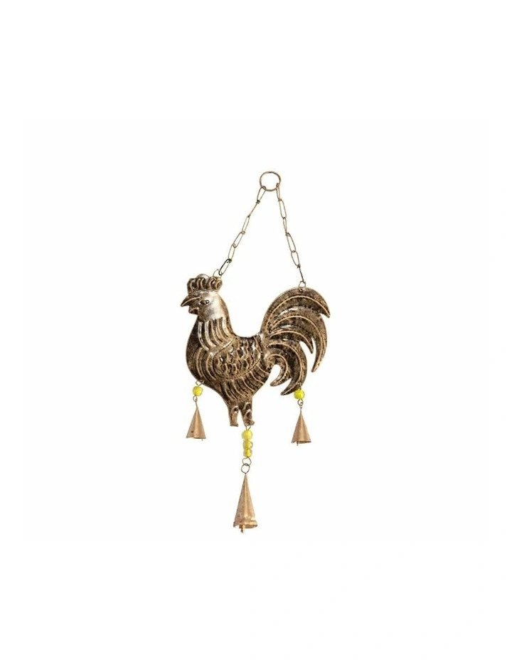 Handcrafted Rooster Door Chime in Distressed Brown/Green