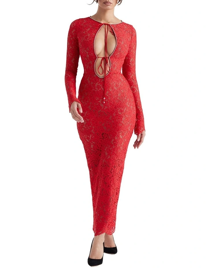 Lisandra Lace Maxi Dress in Red