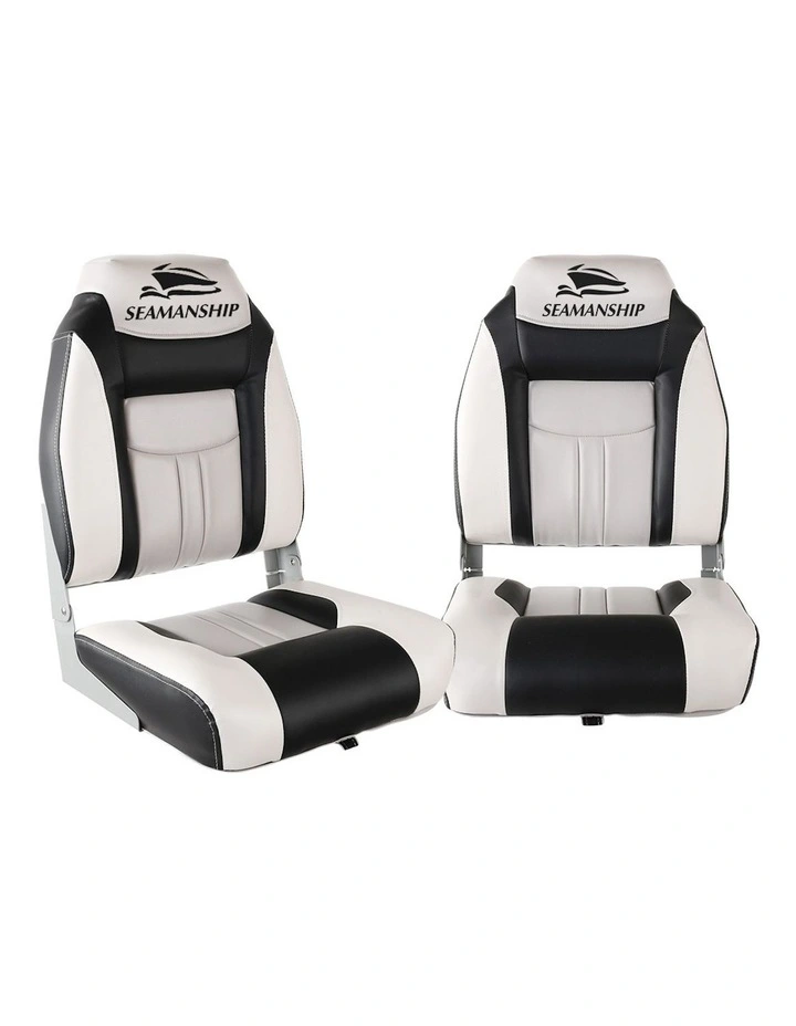 Seamanship 2X Folding Boat Seats Swivel High Back 12cm Padding in Grey