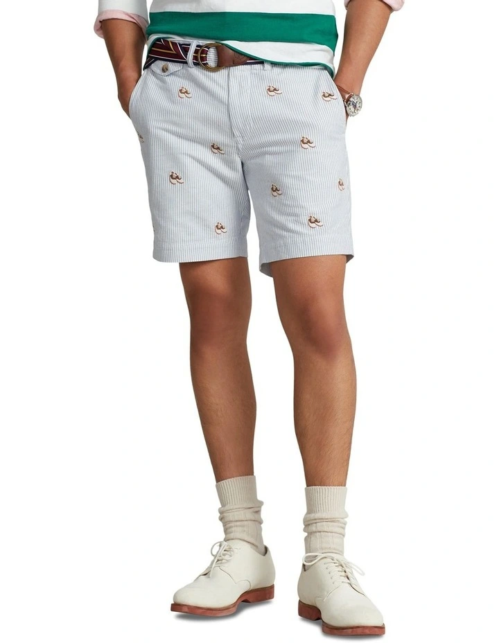 Stretch Straight Fit Oxford Short 8-Inch in Blue