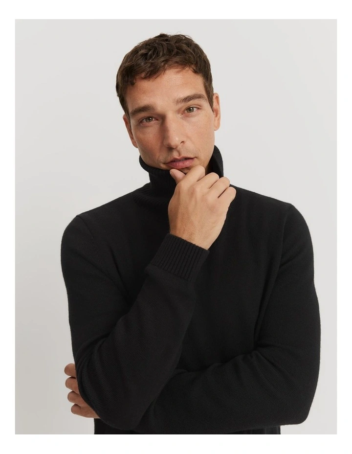 Wool Roll Neck Knit in Black