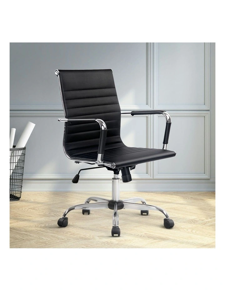 PU Leather Mid Back Office Chair in Black
