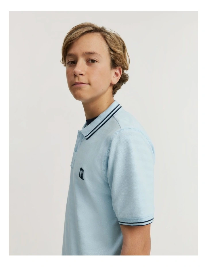 Teen Recycled Cotton Blend Logo Polo Shirt in Pale Blue