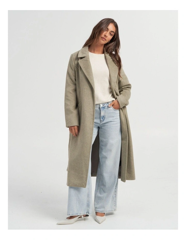 Hazel Ally Long Wool Coat in Laurel Oak