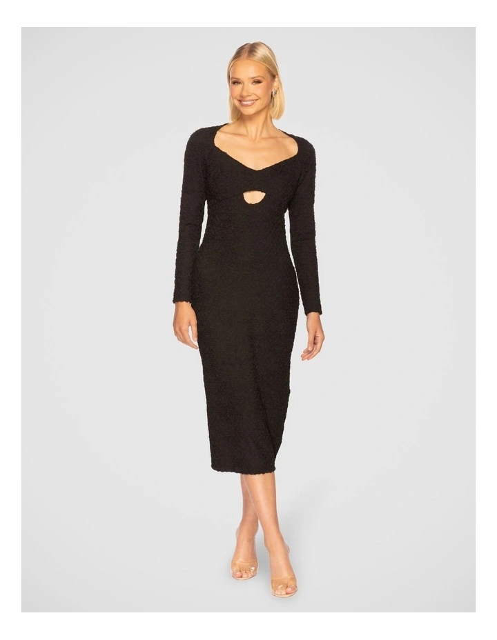 Caris Long Sleeve Midi Dress in Black