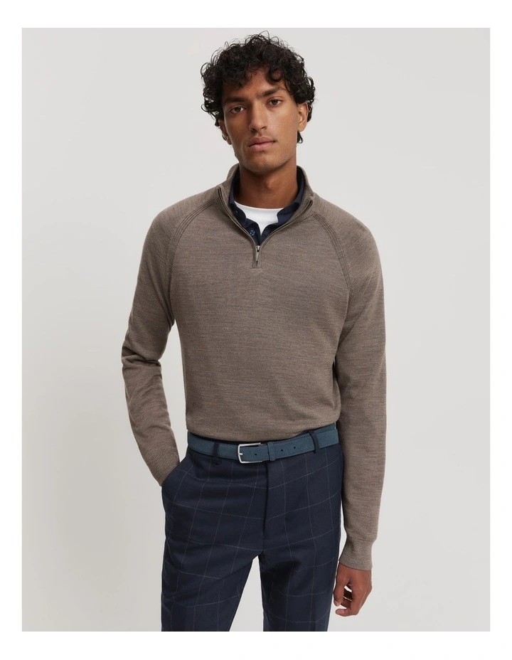 Verified Australian Merino Wool Half Zip Knit in Fawn