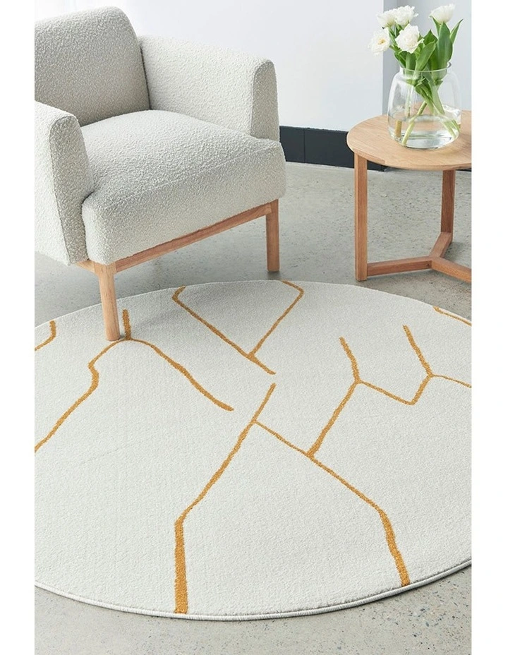 Paradise Ivy Gold Round Rug in White