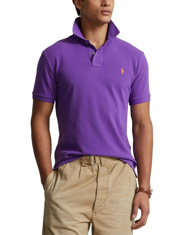 Custom Slim Fit Mesh Polo Shirt in Purple
