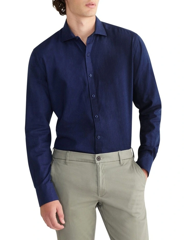 Heather Oxford Casual Dress Shirt in Navy