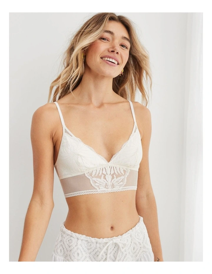 Hibiscus Lace Padded Longline Bralette Bra in Soft Muslin